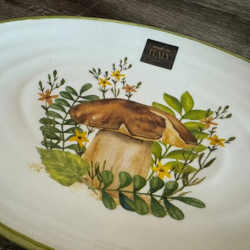 Ceramica Cuore Mushroom Oval Platter, Made Italy.
